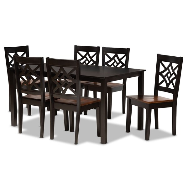 Baxton Studio Nicolette Modern and Contemporary Two-Tone Dark Brown and Walnut Brown Finished Wood 7-PC Dining Set 179-11389-10519-Zoro - main